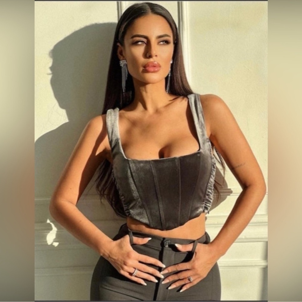 ZARA Grey Velvet Bustier Corset Crop Top Size XS